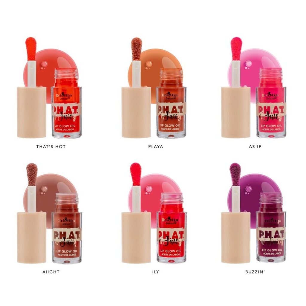 Gama Con 6 Piezas Lip Oil Con Color P.H.A.T n' Juicy Lip Glow Oil | Italia Deluxe