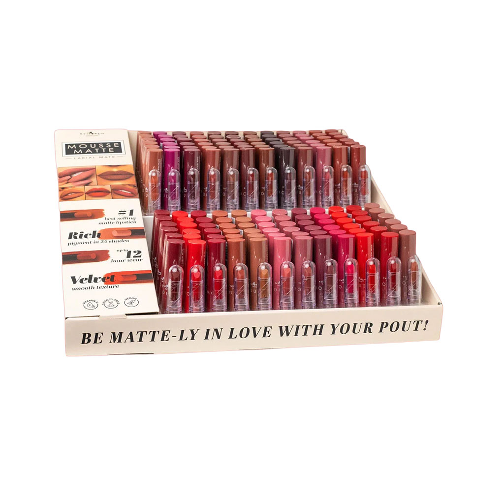 Display 144 pzas Mousse Matte (Testers Gratis) - Italia Deluxe