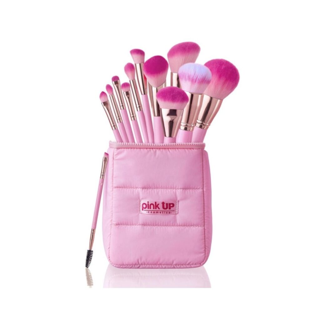 Set Cosmetiquera Puffer Pinky + 12 Brochas – Pink Up