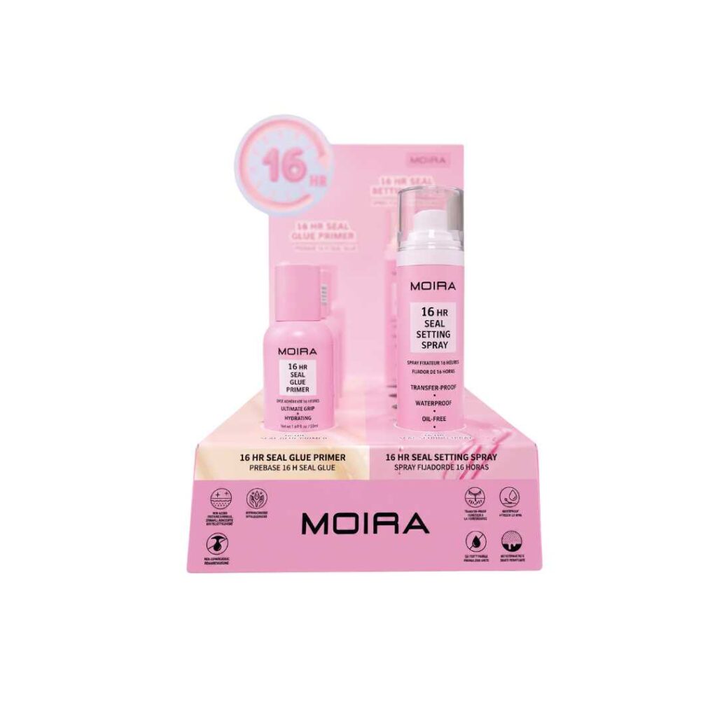 Display / Exhibidor con 8PZS = 3 Primer + 3 Fijadores 16H + 2 Probadores – Moira