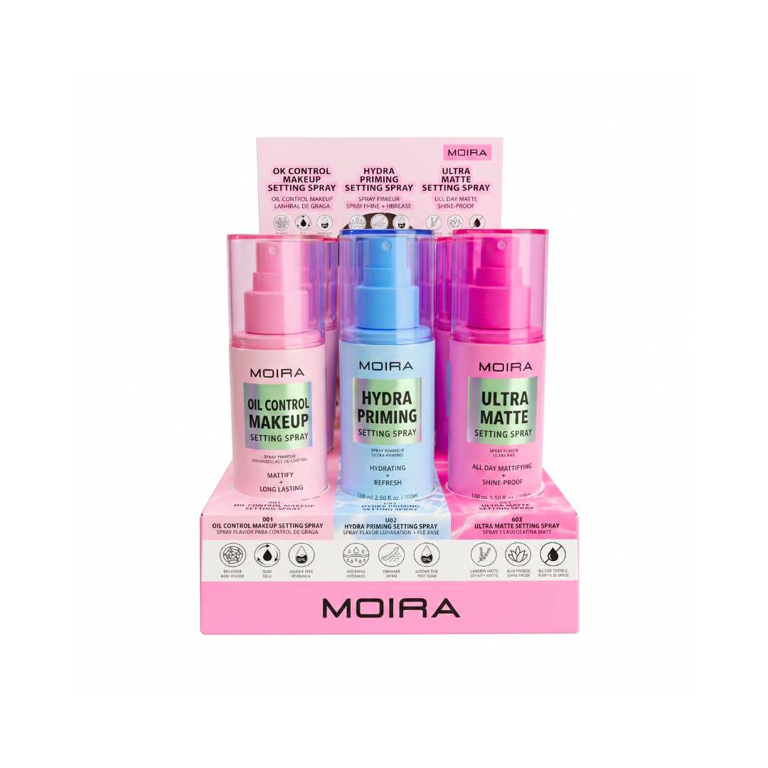 Display / Exhibidor con 12 pzs de Fijadores de Maquillaje Con Probadores – Moira