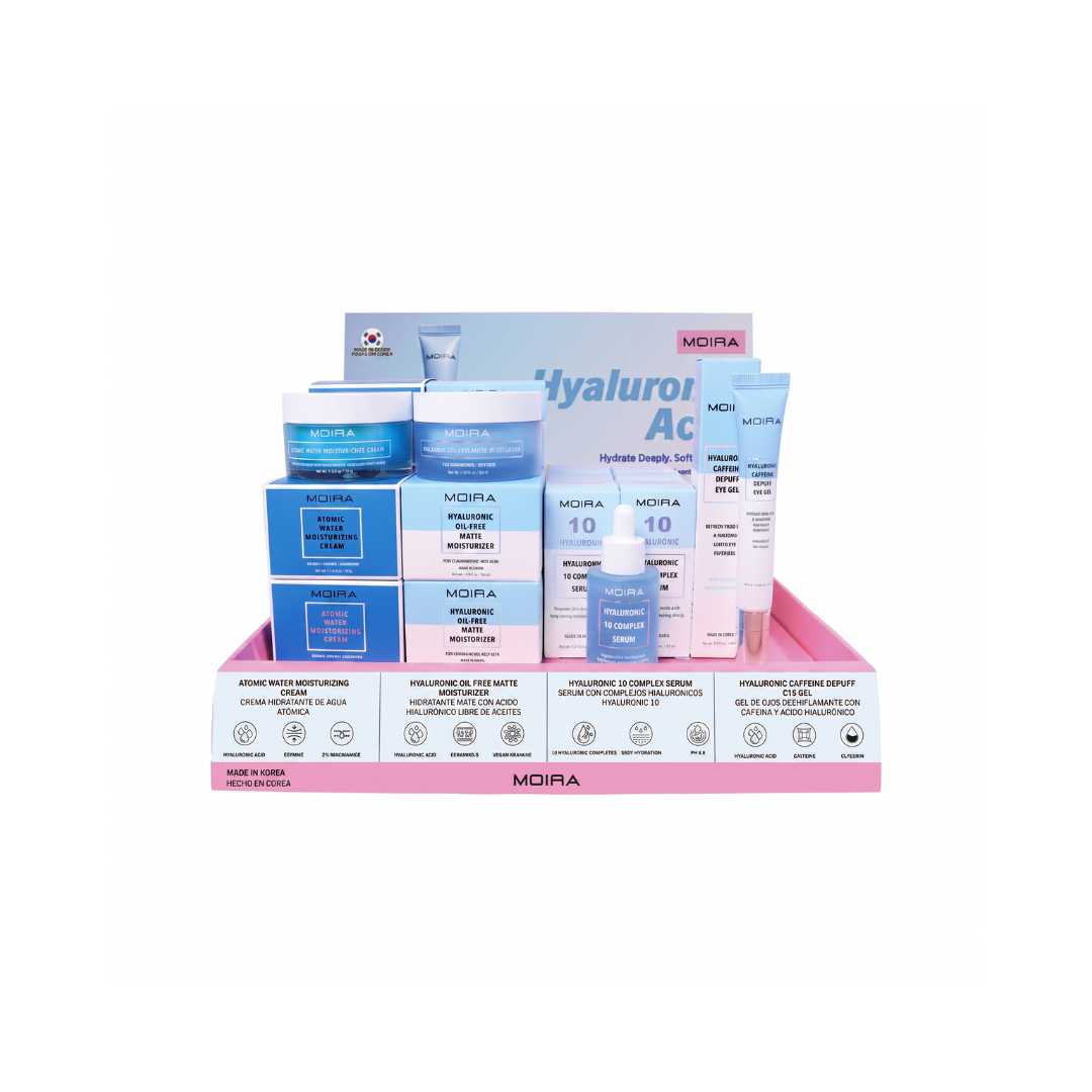 Display / Exhibidor Con 28 pzs Colección de Skincare de Ácido Hialurónico – Moira