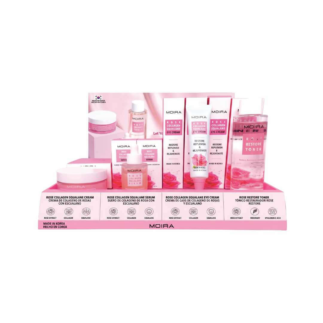Display / Exhibidor con 28 pzs Colección Skincare Rosas Con Probadores – Moira