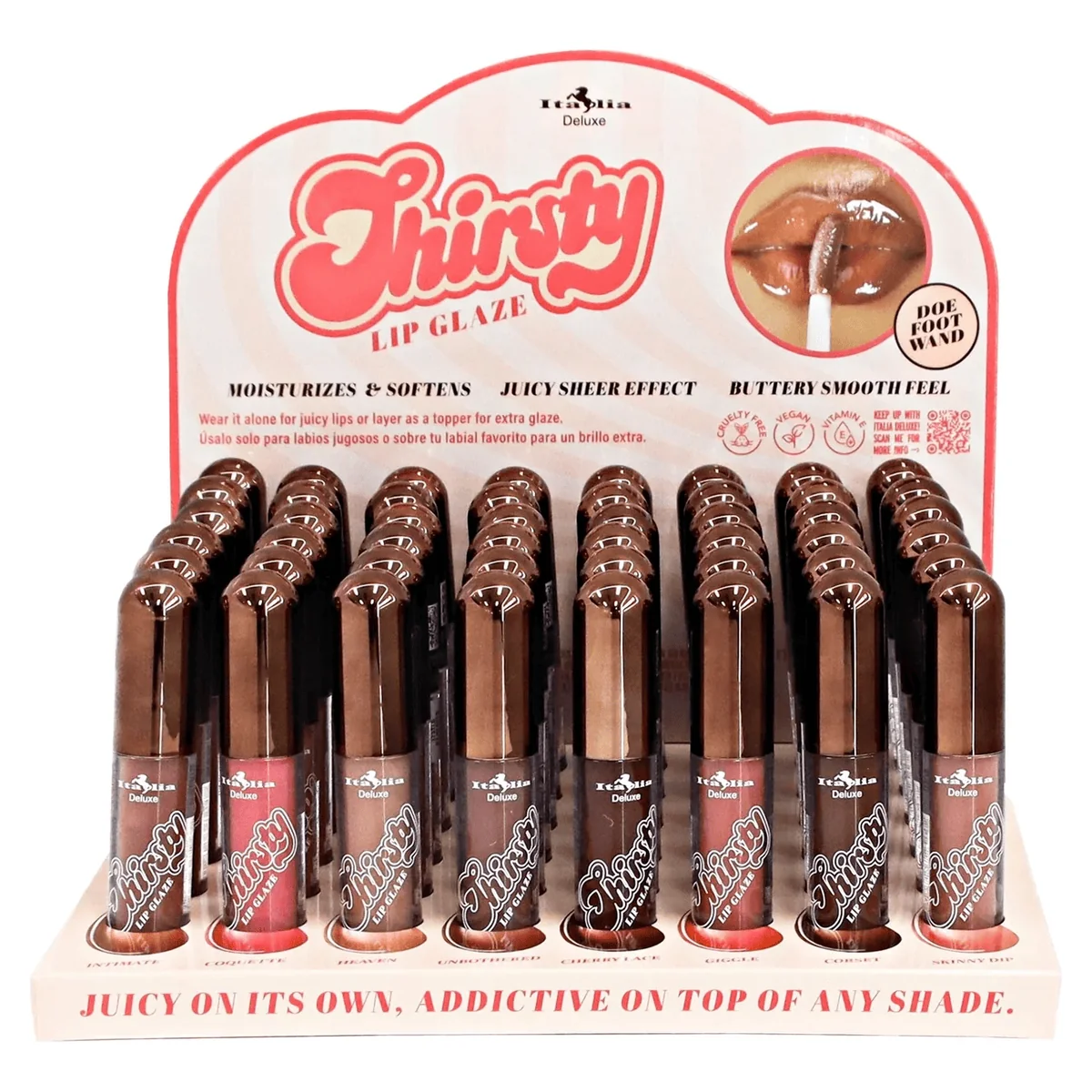 Italia Deluxe Thirsty Lip Glaze display 48 piezas