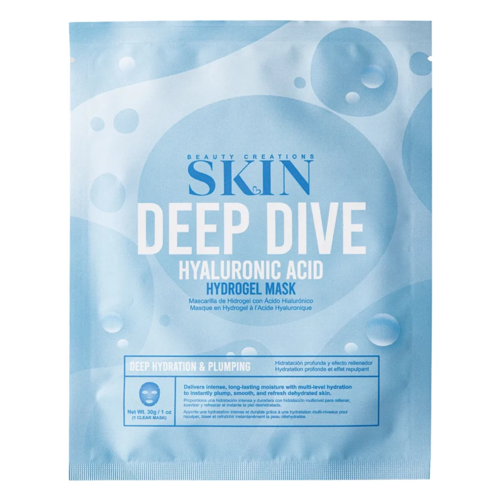 Mascarilla de hidrogel Deep Dive con ácido hialurónico Beauty Creations Skin de mayoreo | ML Beauty Trend
